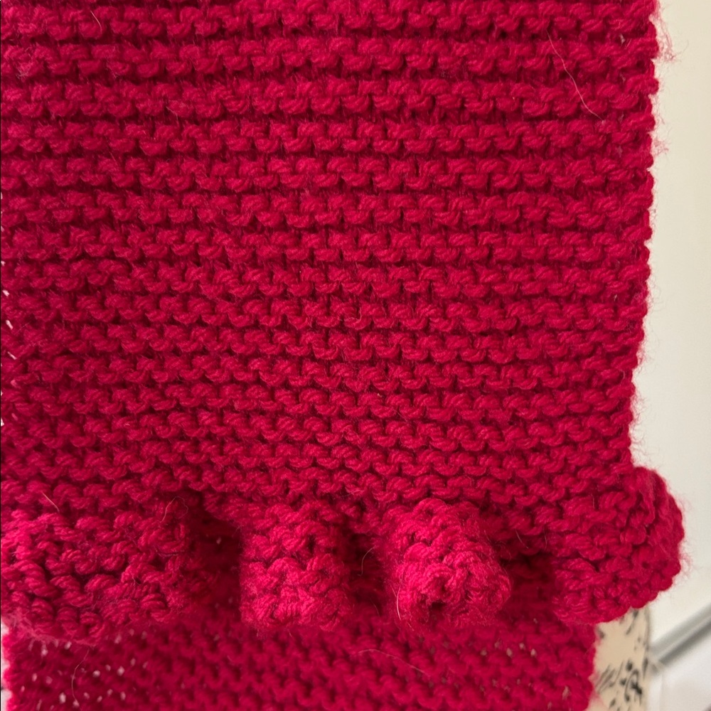 Handmade Red Knitted Scarf with Ruffle - Picture 3 of 4